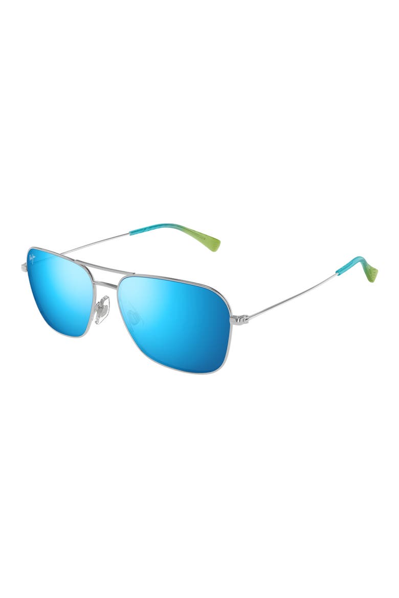 Naauao 58mm PolarizedPlus2® Aviator Sunglasses, Alternate, color, SILVER/ BLUE HAWAII