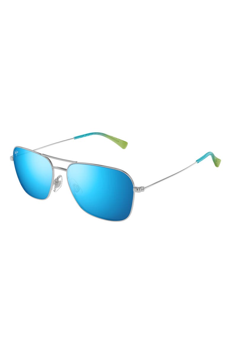 Maui Jim Naauao 58mm PolarizedPlus2<sup
®</sup
Aviator Sunglasses, Alternate, color, Silver/ Blue Hawaii