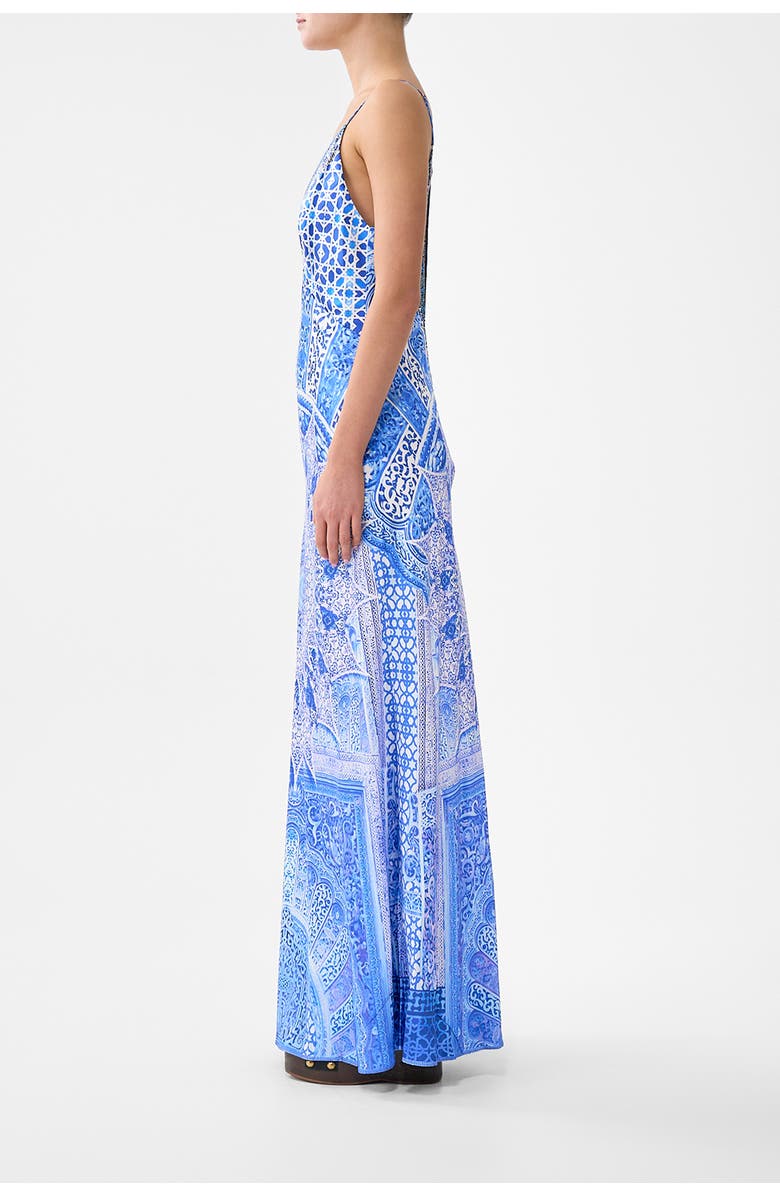 Camilla V-Neck Long Bias Slip Dress With Train, Alternate, color, The Bosphorous