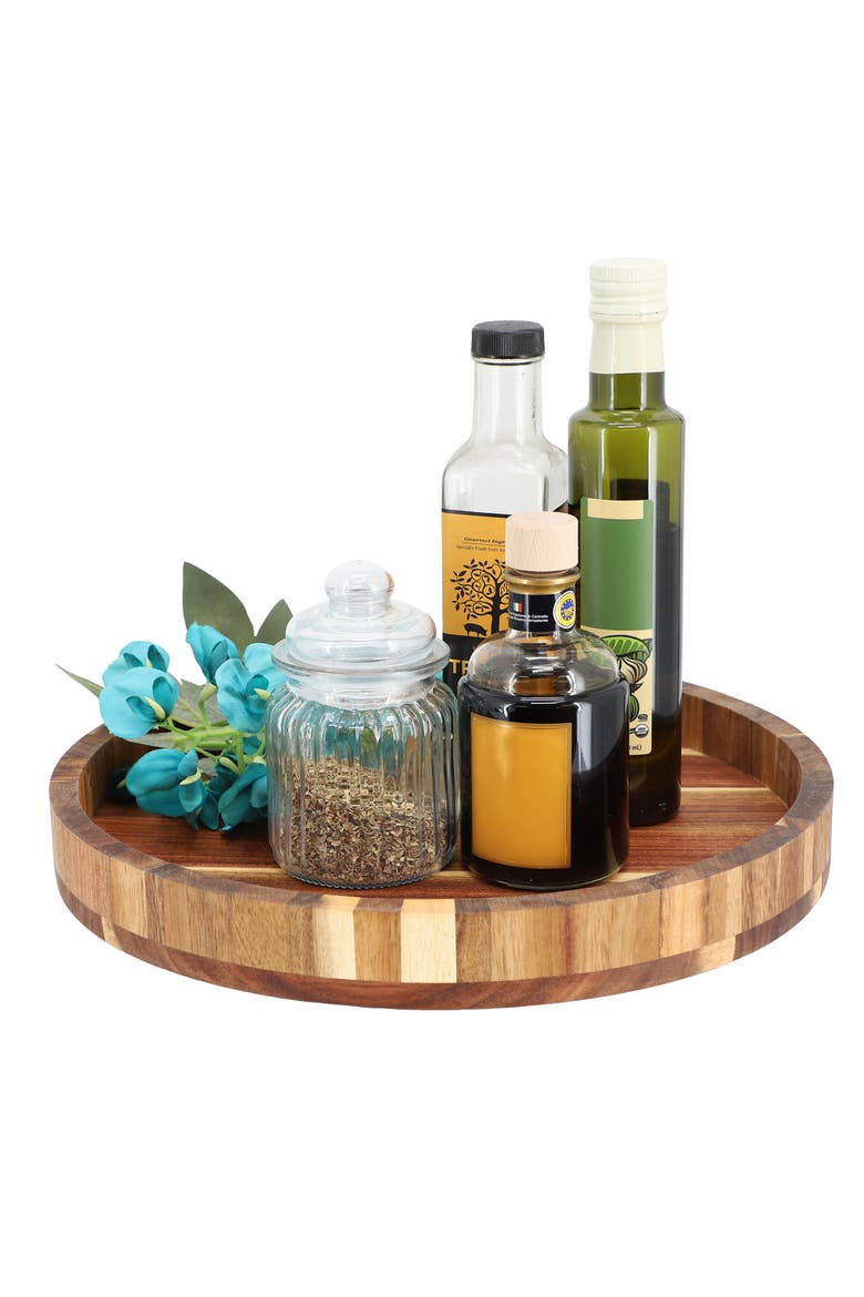 13 Inch Acacia Wood Lazy Susan Tray, Main, color, Acacia