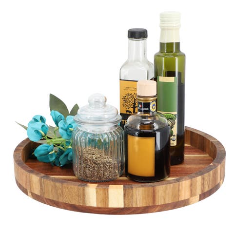 13 Inch Acacia Wood Lazy Susan Tray