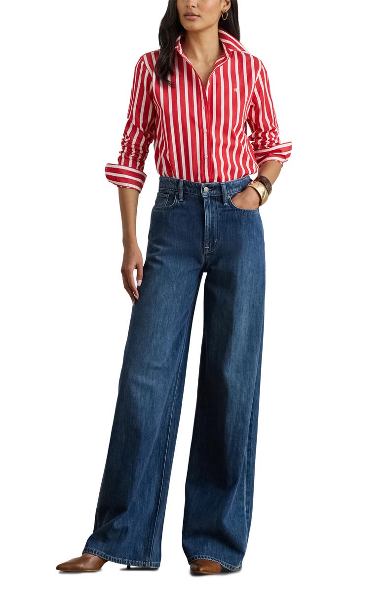 Lauren Ralph Lauren Vertical Stripe Broadcloth Button-Up Shirt, Alternate, color, Red/ White