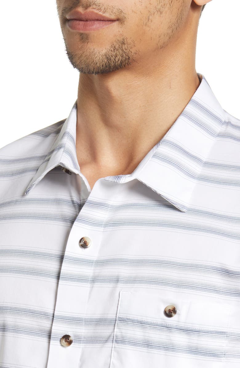 TravisMathew Aiden Stripe Short Sleeve Button-Up Shirt, Alternate, color, White