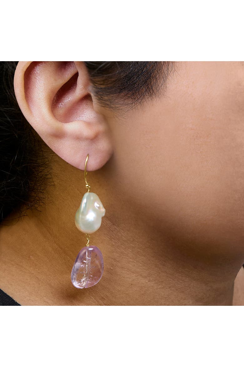 14K Yellow Gold Amethyst and Baroque Pearl Drop and Dangle Earrings, Alternate, color, Yellow