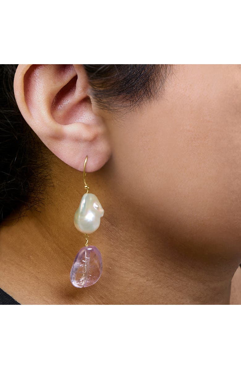 Haus of Brilliance 14K Yellow Gold Amethyst and Baroque Pearl Drop and Dangle Earrings, Alternate, color, Yellow