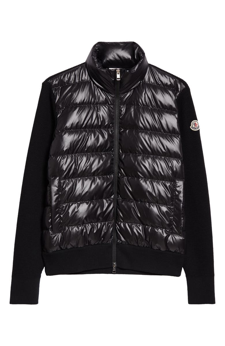 Moncler Quilted Mixed Media Down & Wool Cardigan, Alternate, color, 