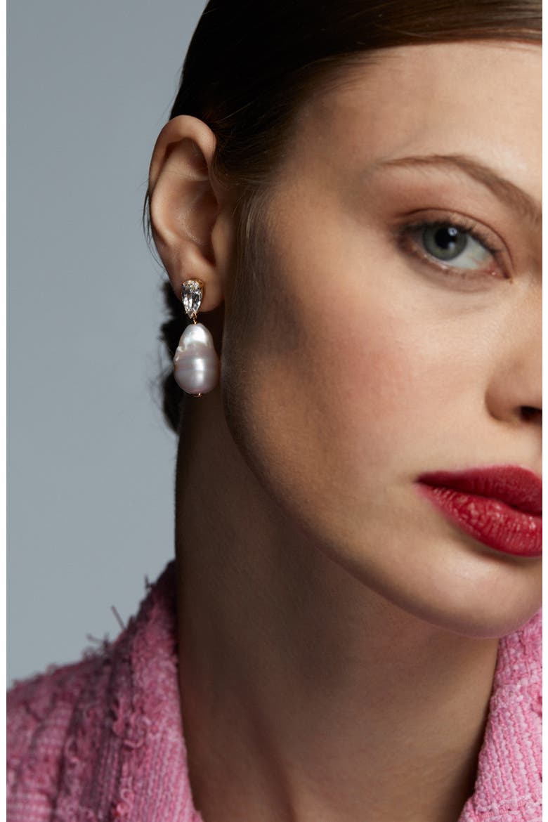London Baroque Pearl Drop Earrings, Alternate, color, RHODIUM
