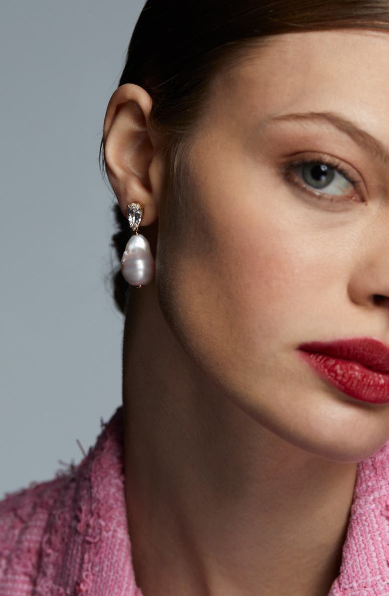 Nadri London Baroque Pearl Drop Earrings, Alternate, color, Rhodium