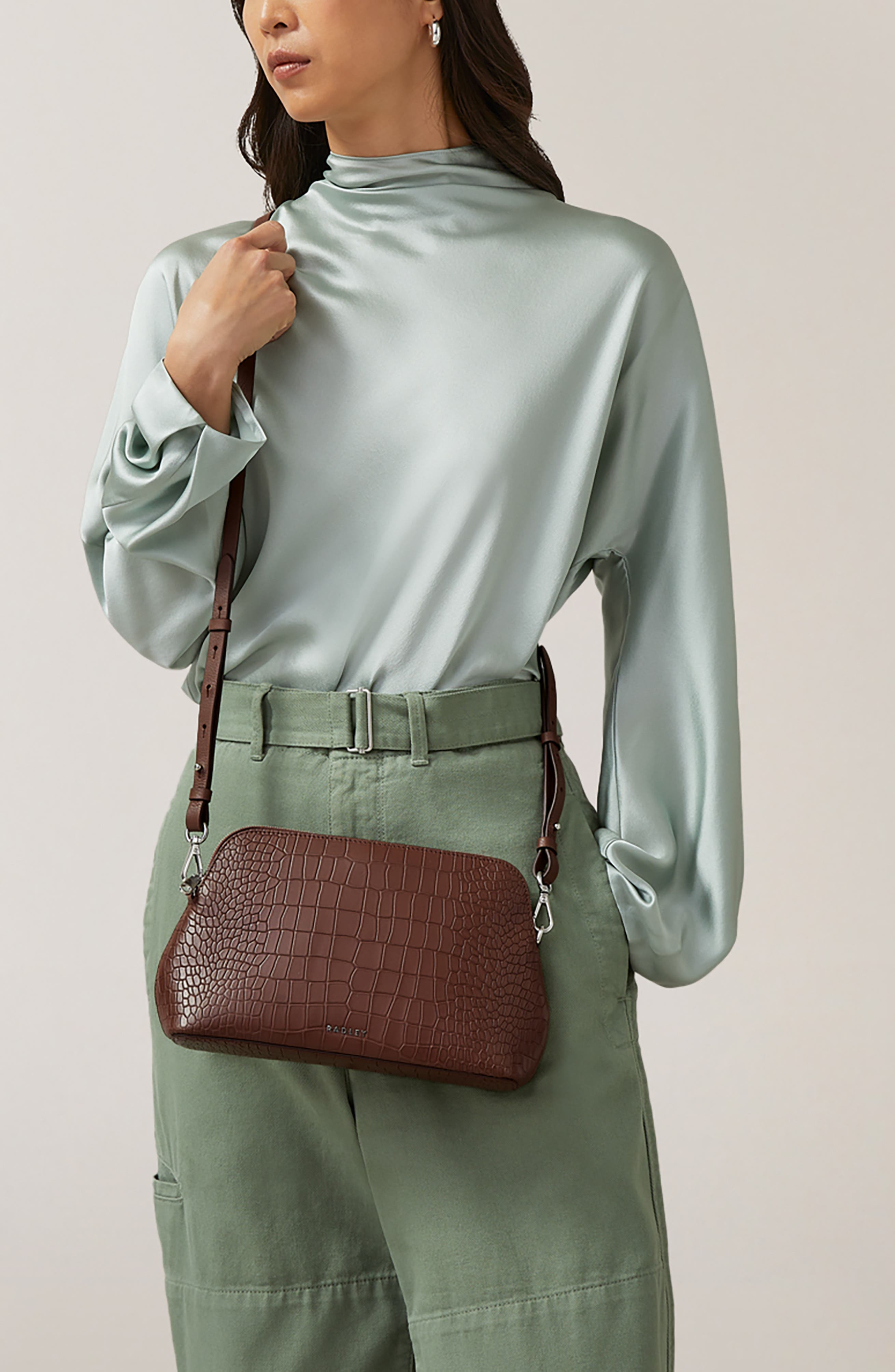 Radley Liverpool Street Croc Embossed Crossbody Bag, Alternate, color, Walnut