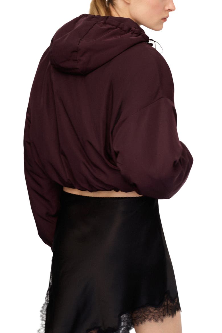 Oversize Hooded Crop Zip Jacket, Alternate, color, MAROON
