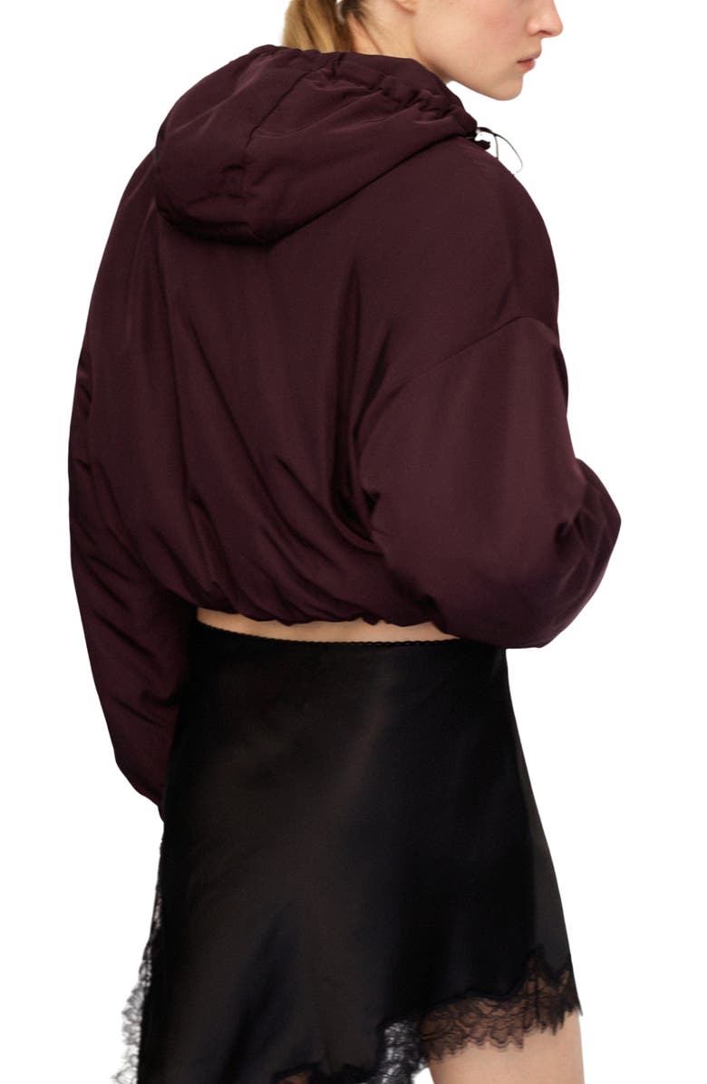 MANGO Oversize Hooded Crop Zip Jacket, Alternate, color, Maroon