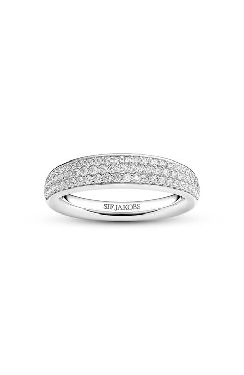 Ring Borsa Due Grande - Rhodium Plated, With White Zirconia.