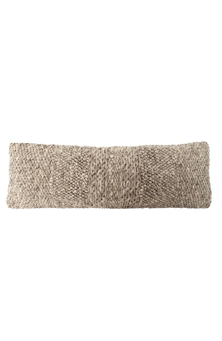 Anaya Textured Taupe Handwoven Pillow 14x40 with Down Insert, Main, color, Taupe