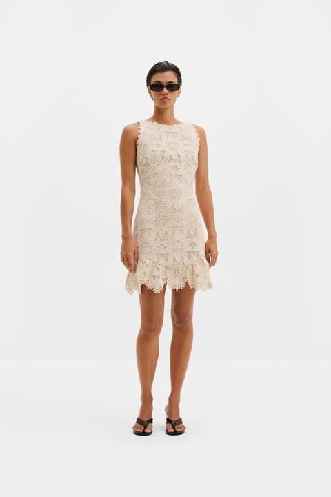 Miranda Ruffled Guipure Lace Mini Dress