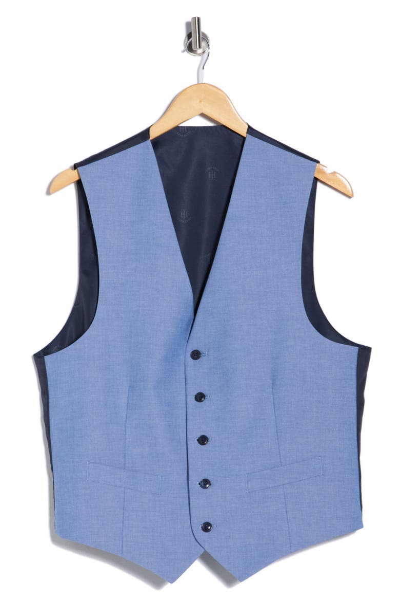 Stretch Cotton Tuxedo Vest, Alternate, color, BLUE SOLID