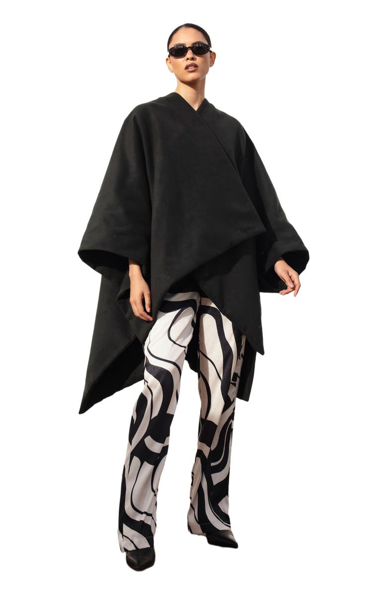 DIARRABLU Double-Layered Wrap Cape Noir, Alternate, color, Solid Black
