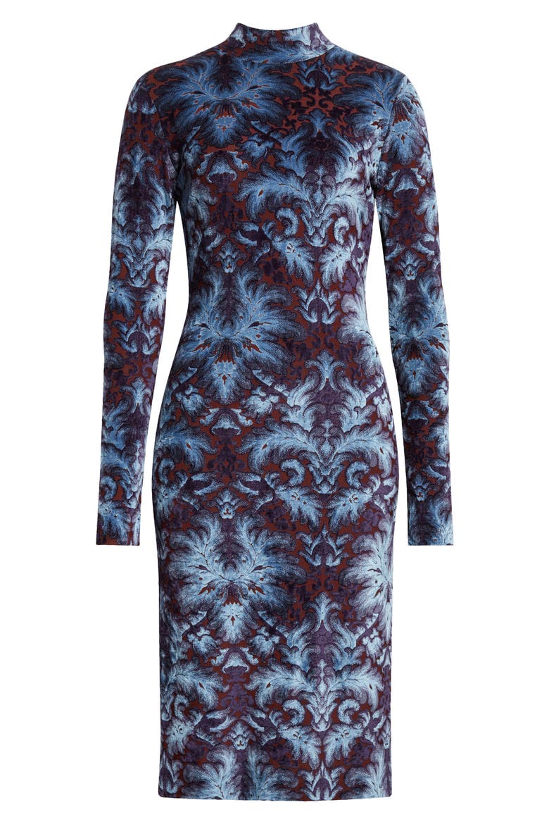 Paisley Burnout Long Sleeve Jersey Dress, Alternate, color, MULTICOLOR BLUE BASE