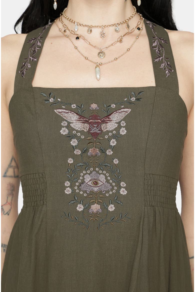 Siora Folklore Embroidered Midi Dress, Alternate, color, Green