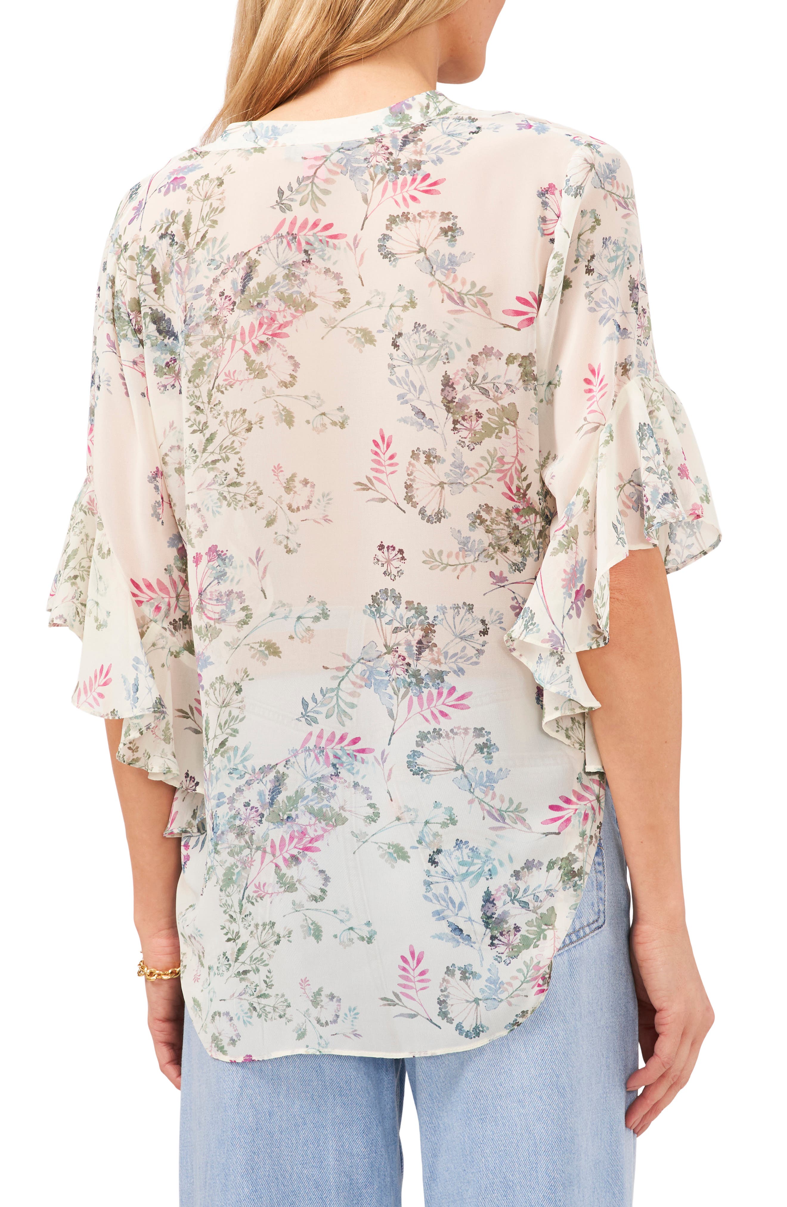 Vince Camuto Breezy Dandelion Print Flutter Sleeve Blouse (Women ...
