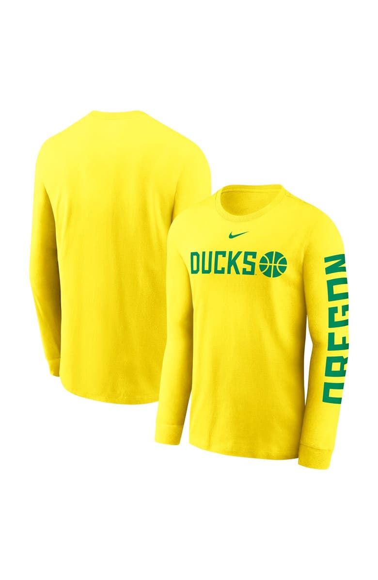 Nike Men's Nike Yellow Oregon Ducks Basketball Icon Two-Hit Long Sleeve T-Shirt, Main, color, Yellow