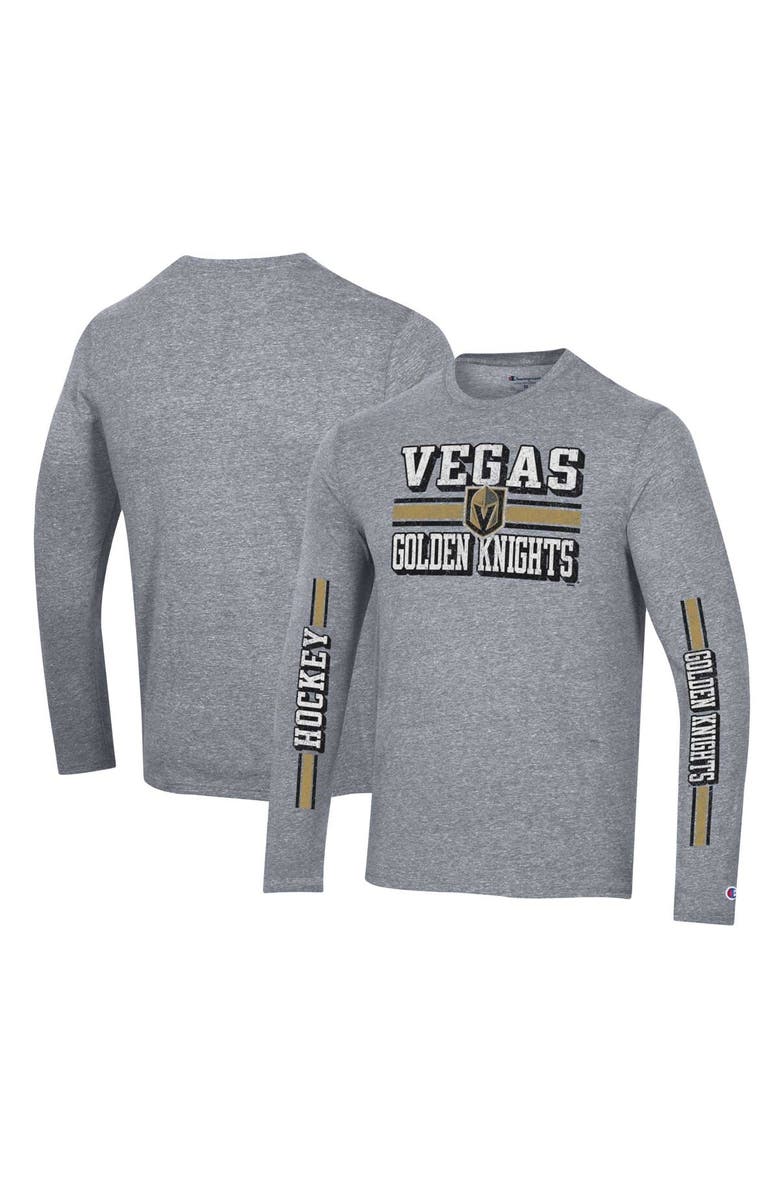 Champion Men's Champion Heather Gray Vegas Golden Knights Tri-Blend Dual-Stripe Long Sleeve T-Shirt, Main, color, Heather Gray