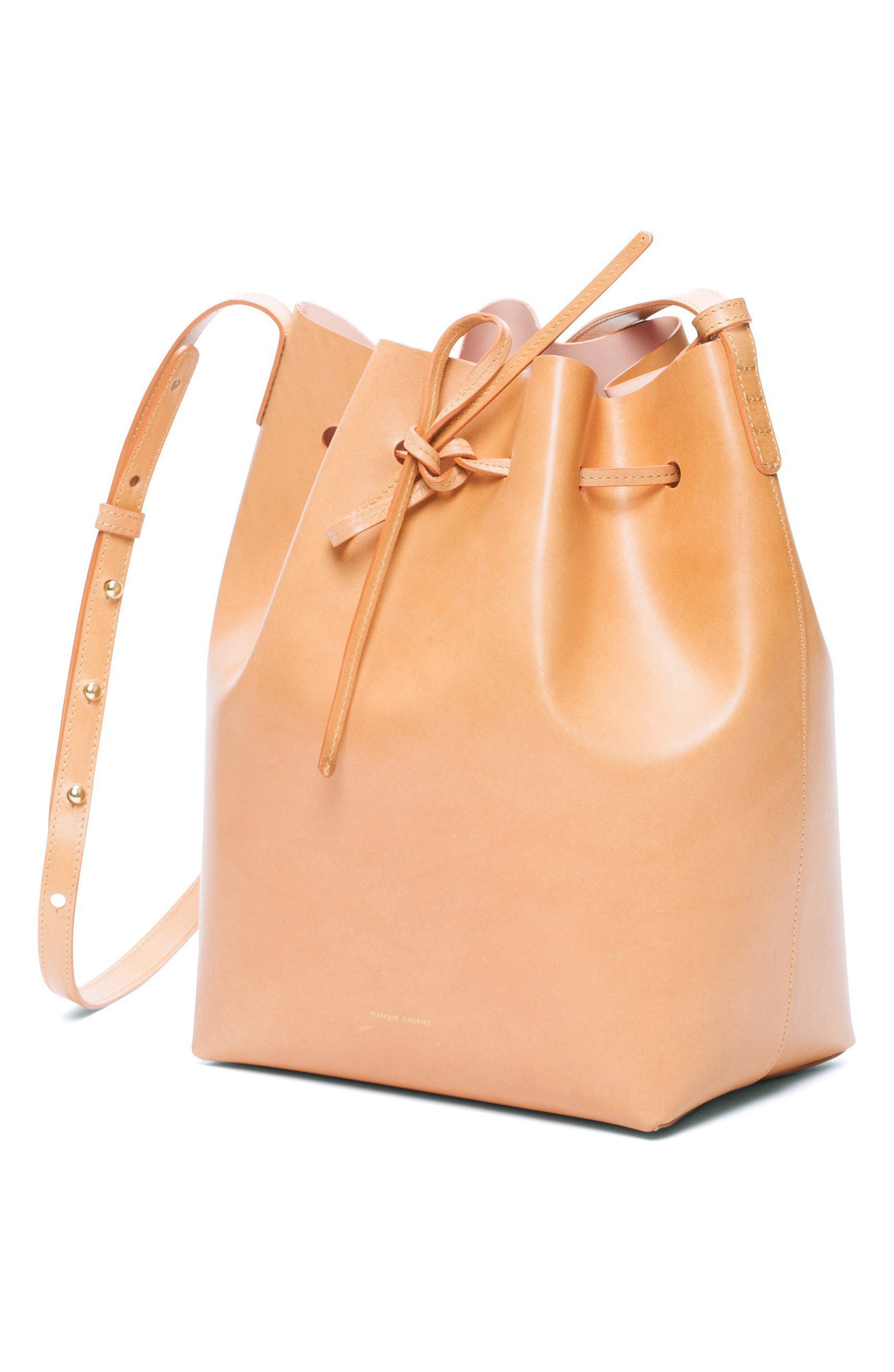 Leather Bucket Bag, Alternate, color, CAMMELLO/ ROSA