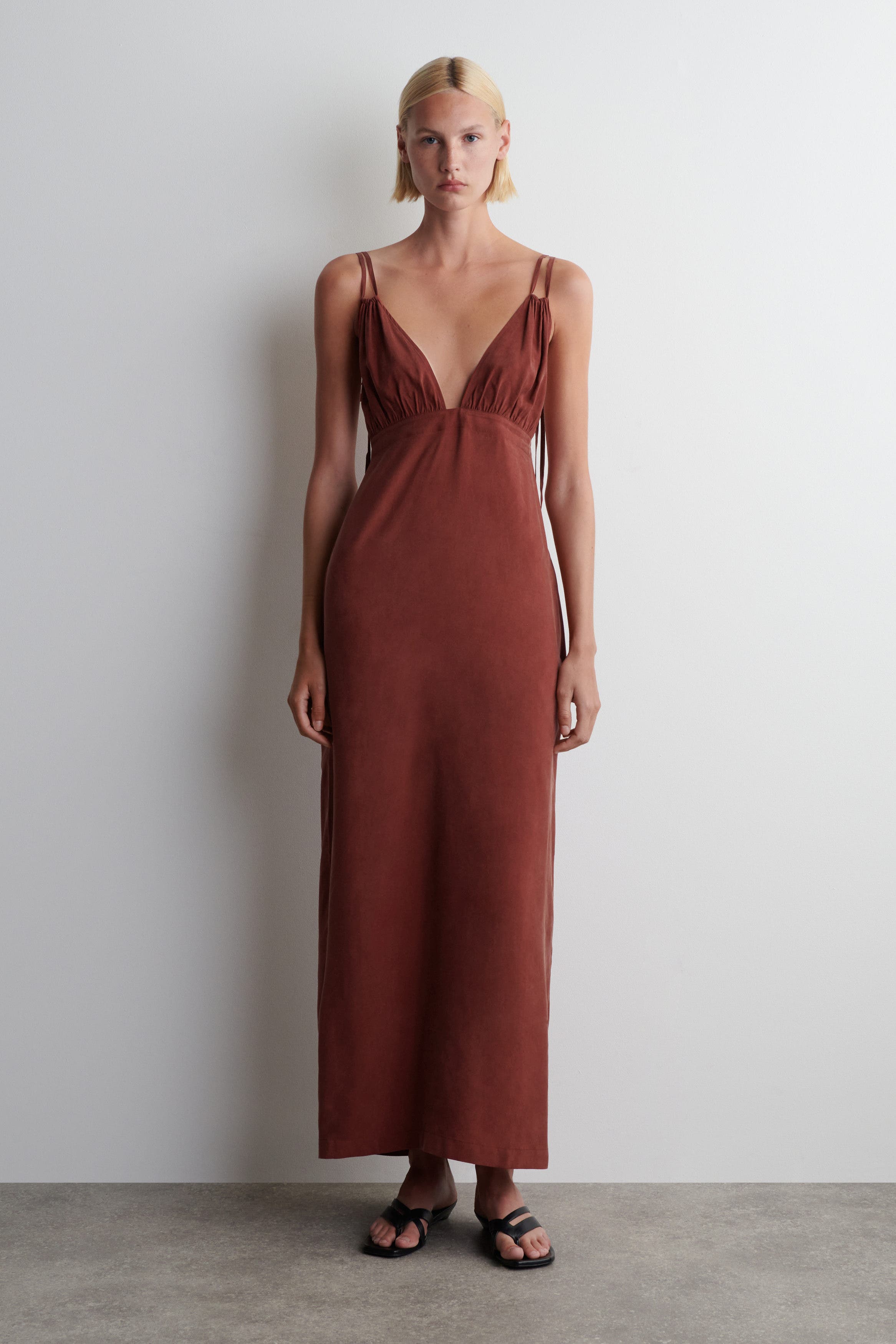 Gathered V-Neck Maxi Dress - image 3