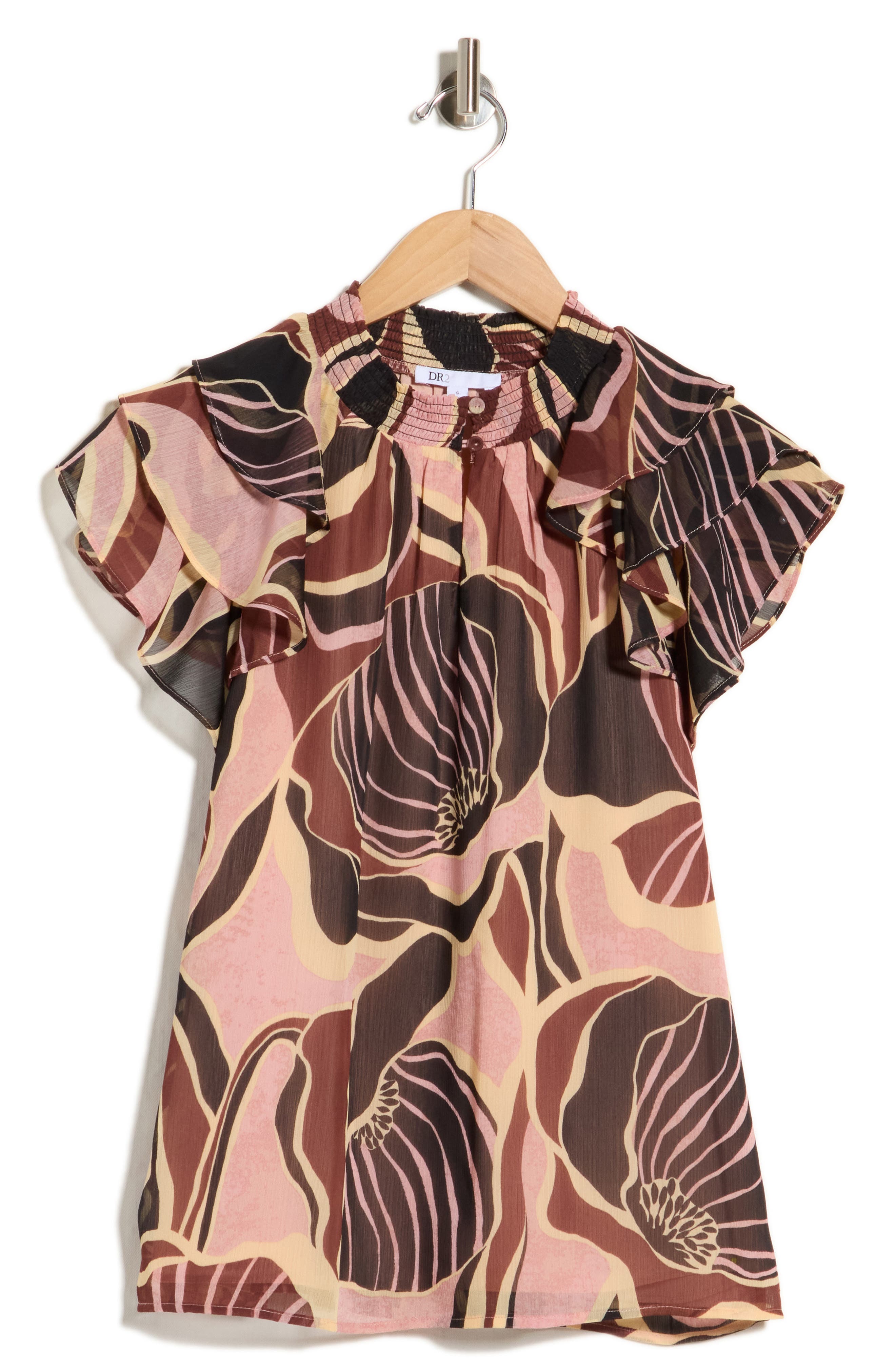 Mock Neck Ruffled Cap Sleeve Top