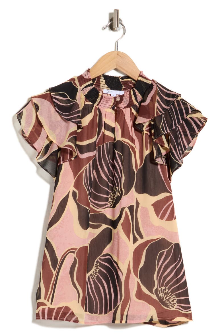 Mock Neck Ruffled Cap Sleeve Top, Alternate, color, R693 PINK