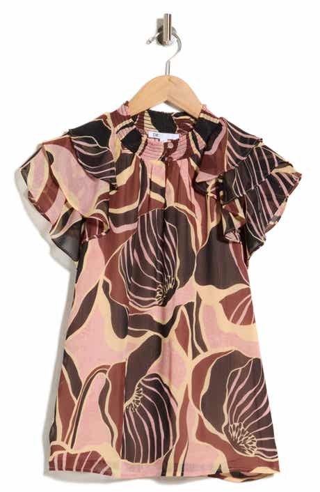 Mock Neck Ruffled Cap Sleeve Top