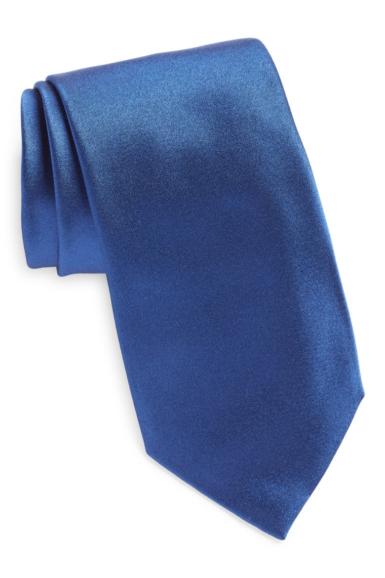 Silk Satin Tie, Main, color, BLUE