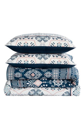 Jessica Simpson Boho Print Duvet & Sham Set In Navy/ivory/green