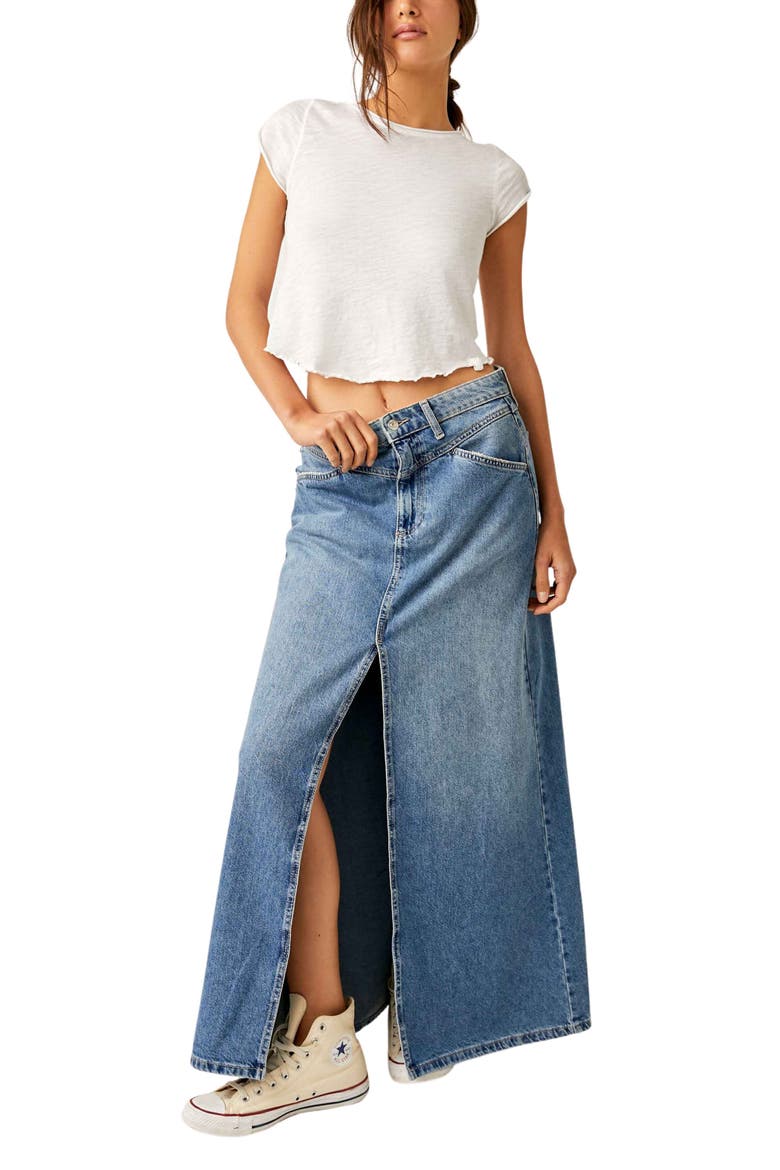 Come as You Are Denim Maxi Skirt, Alternate, color, SAPPHIRE BLUE SLIT