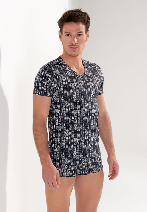 Hom Rockcity Tee-shirt V Neck In Dark Grey Print