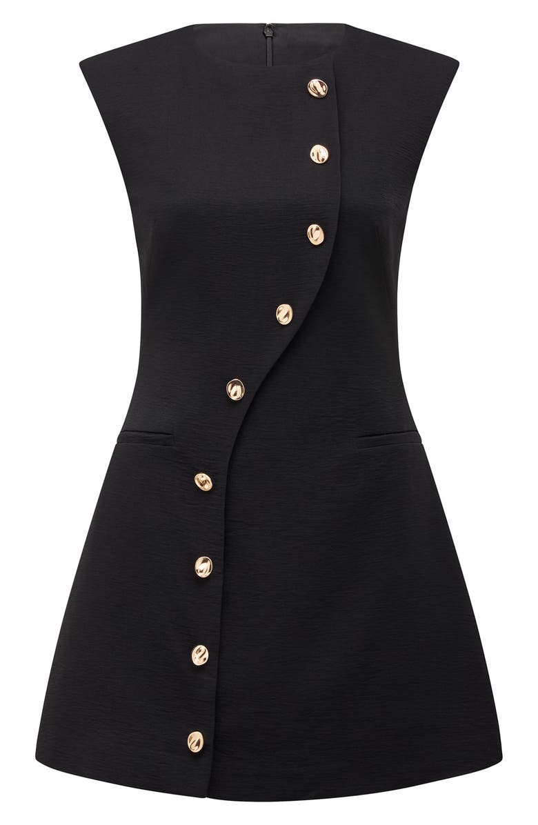 Ever New Julieta Asymmetric Button Sleeveless Minidress, Alternate, color, Black