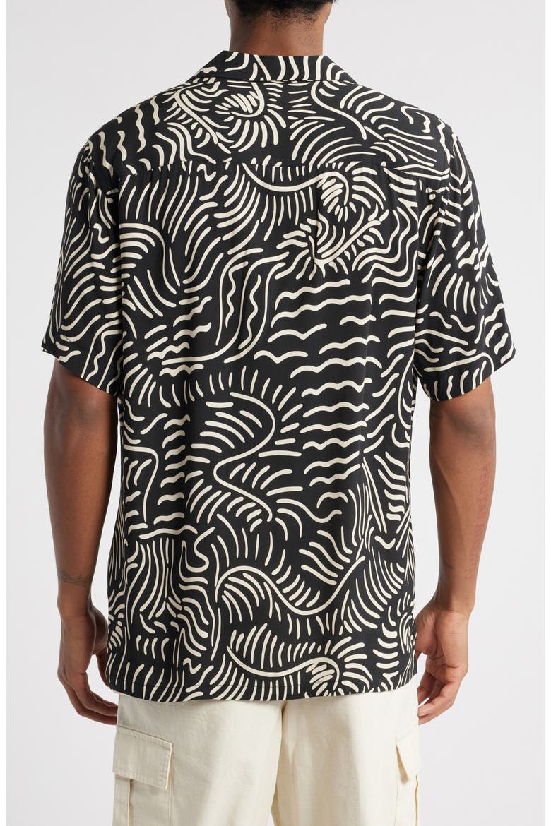 Lorenzo Abstract Botanic Print Viscose Camp Shirt, Alternate, color, BLACK