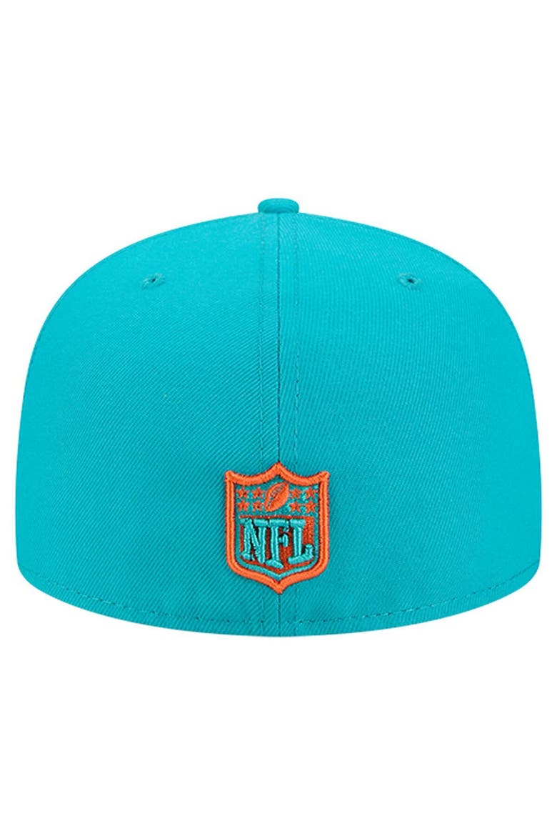 Men's New Era  Aqua Miami Dolphins Group Chat 59FIFTY Fitted Hat, Alternate, color, Aqua