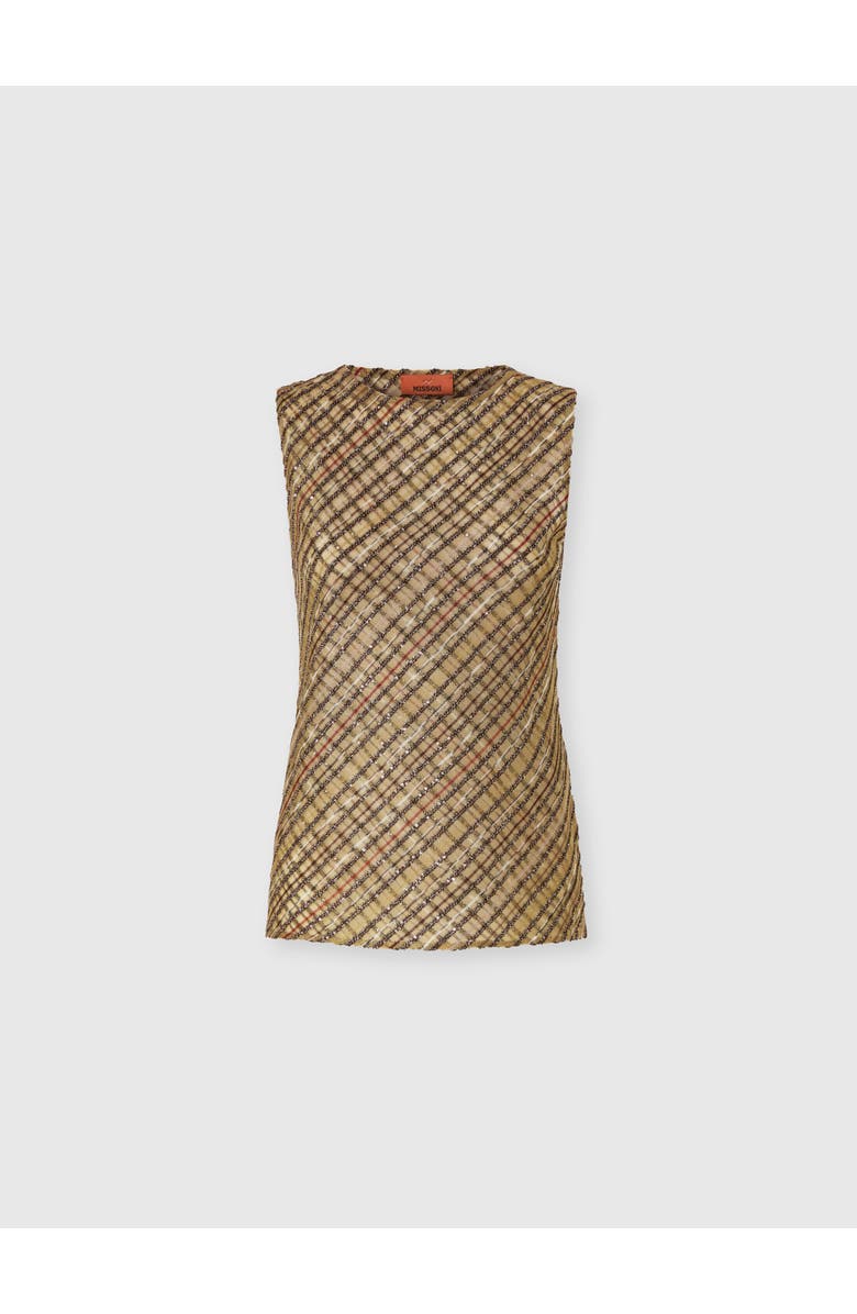 Missoni Criss-cross Tartan Crew Neck Top, Main, color, Green & Gold