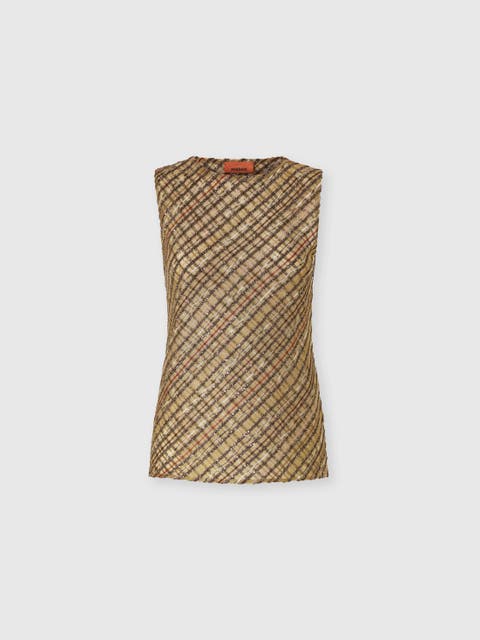 Criss-cross Tartan Crew Neck Top