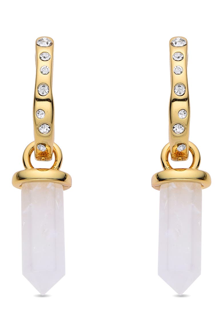 Clear Quartz Huggie Hoop Earrings, Alternate, color, GOLD