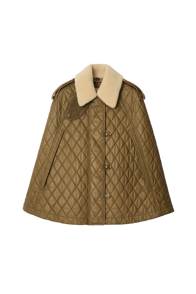 Shearling Collar Quilted Cotton Heath Cape, Alternate, color, Walrus brown/hemlock beige