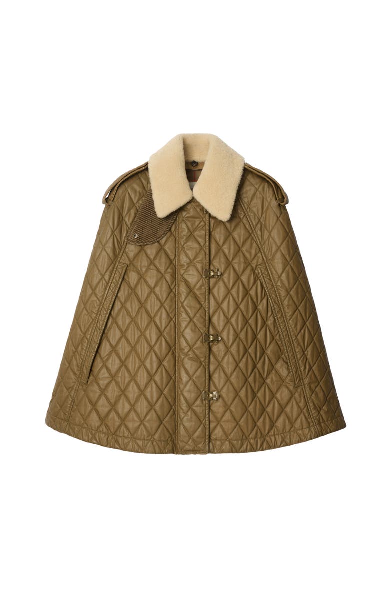 Burberry Shearling Collar Quilted Cotton Heath Cape, Alternate, color, Walrus Brown/Hemlock Beige