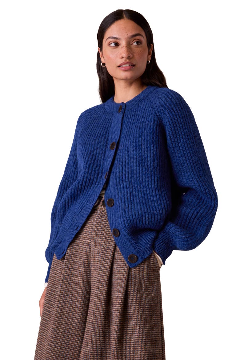 British Wool Ribbed Cardigan, Main, color, Cobalt
