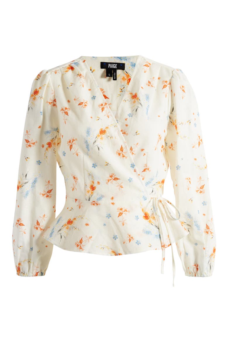 Ninette Orchid Print Linen & Cotton Wrap Blouse, Alternate, color, CREMMLTI