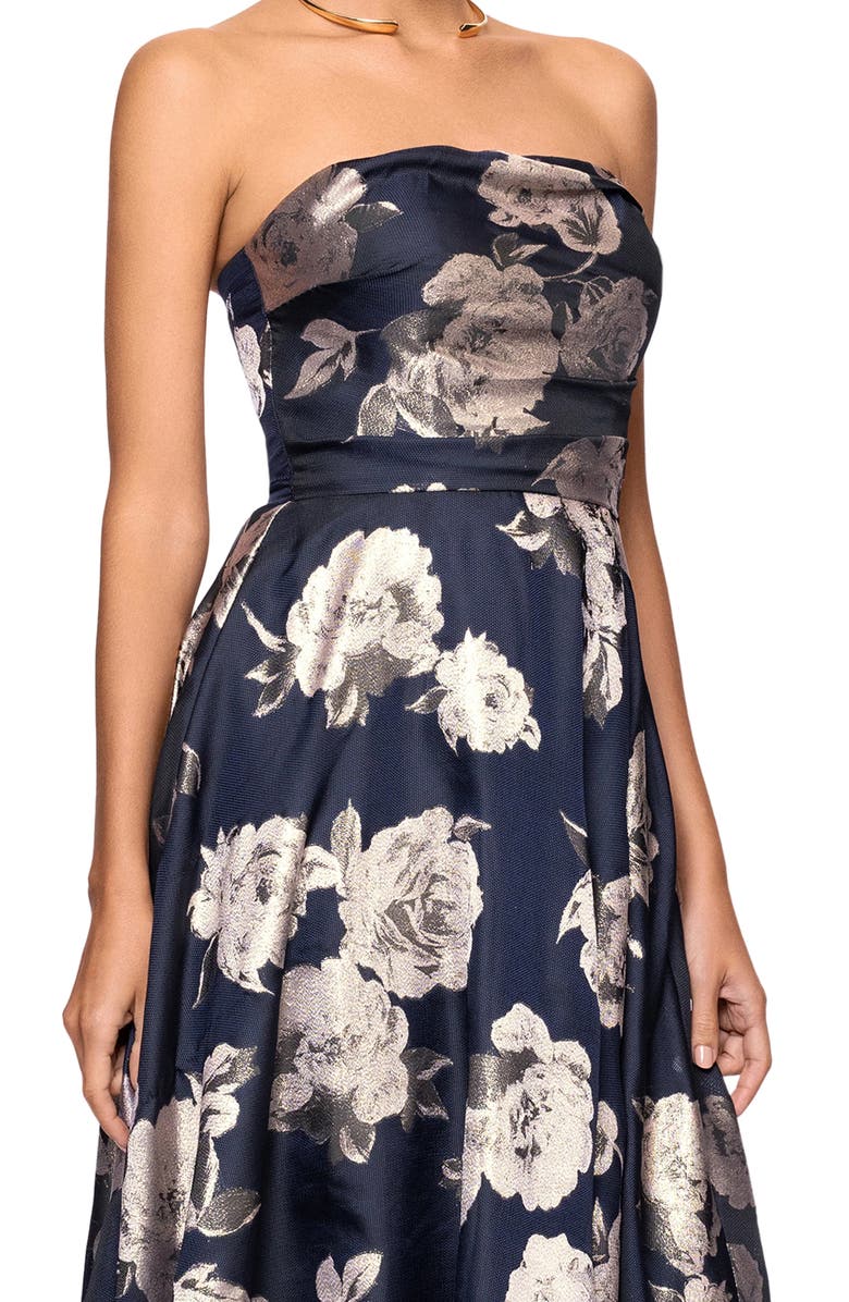 Betsy & Adam Jacquard Burnout Strapless Gown, Alternate, color, Navy/ Blush