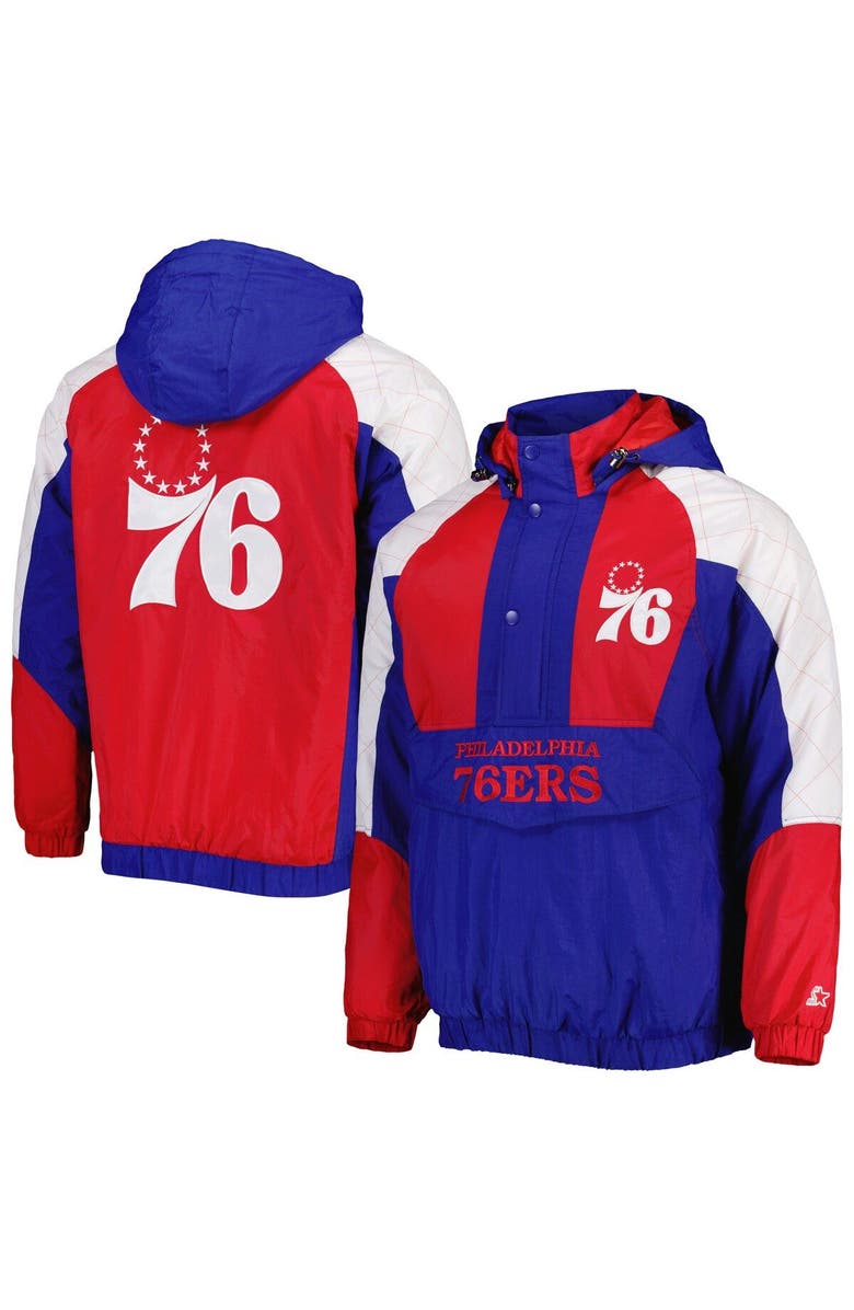 STARTER Men's Starter Royal Philadelphia 76ers Body Check Raglan Hoodie Half-Zip Jacket, Main, color, Royal