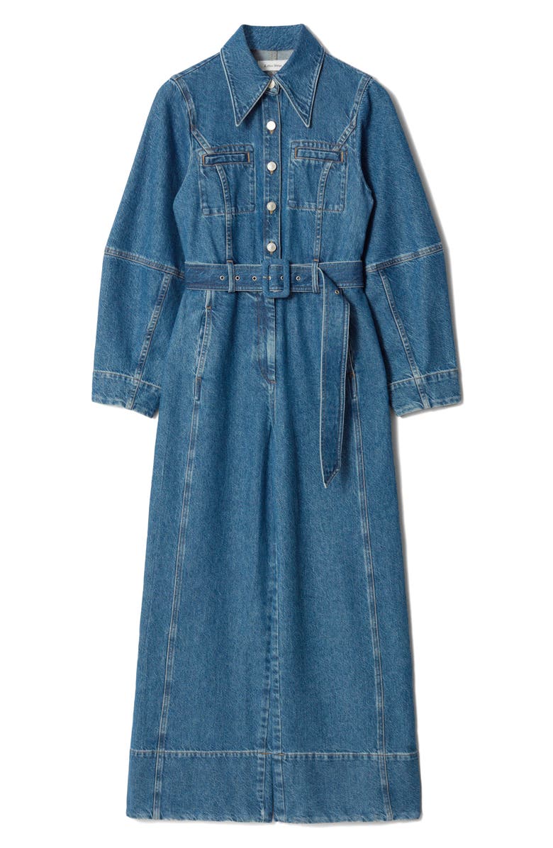 & Other Stories Long Sleeve Belted Wide Leg Denim Jumpsuit, Alternate, color, Blue Medium Dusty