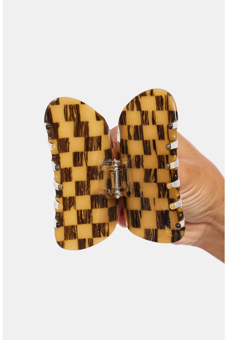 Checker Claw Clip, Alternate, color, BROWN