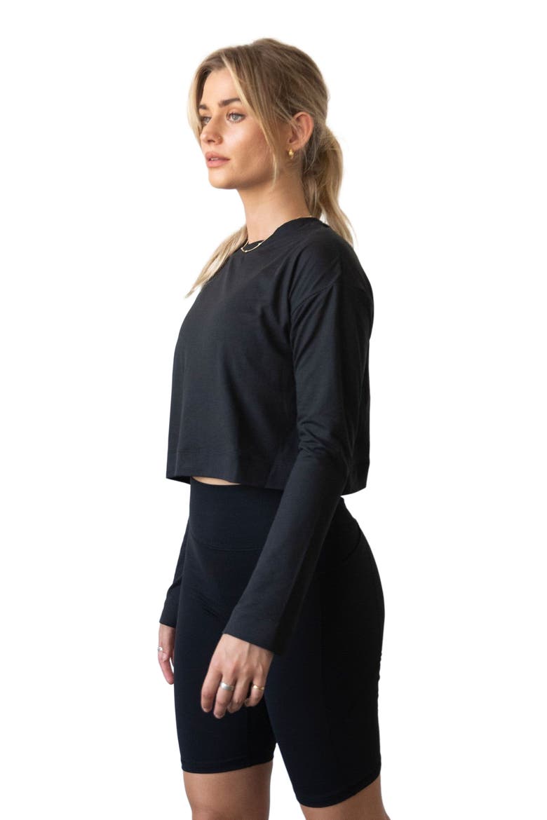Go With The Flow Crop Long Sleeve Top, Alternate, color, Cozy Black