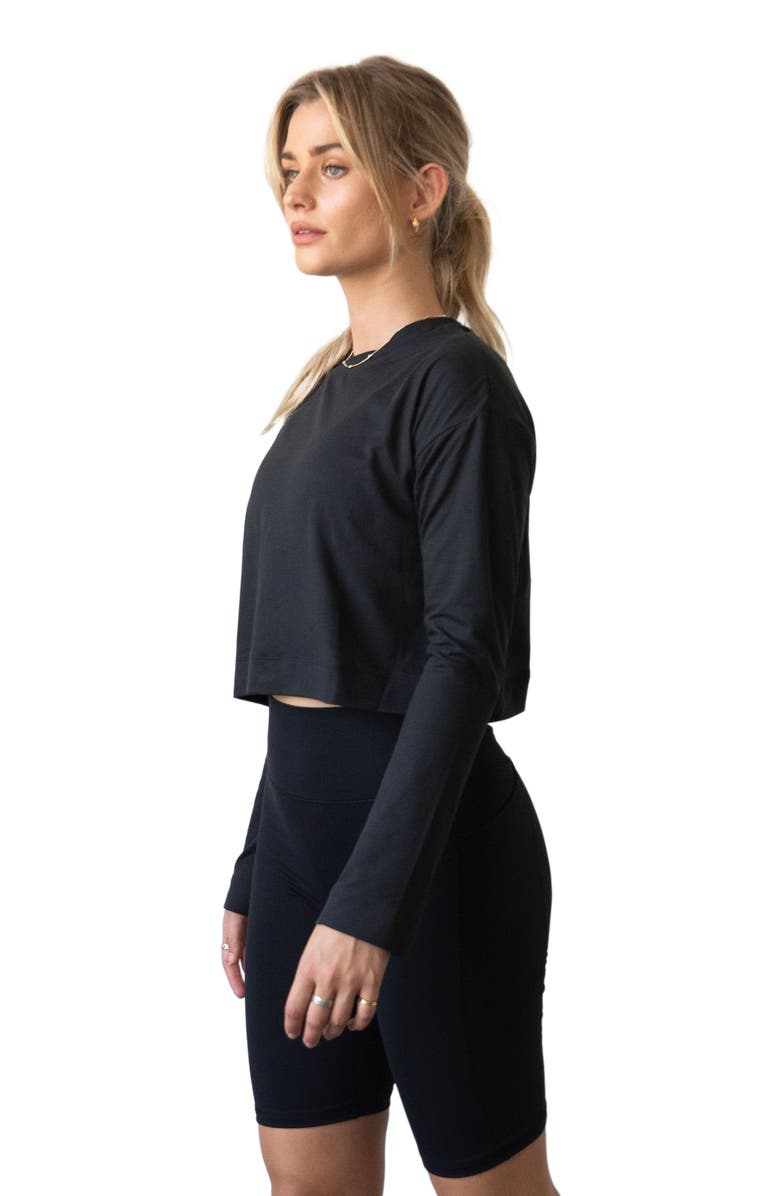 Rebody Active Go With The Flow Crop Long Sleeve Top, Alternate, color, Cozy Black